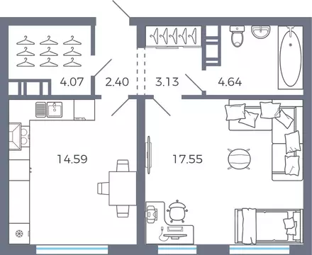 1-к кв. Самарская область, Волжский район, Черноречье с/пос, с. ...