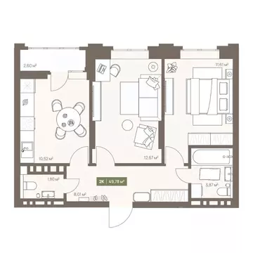 2-к кв. Кемеровская область, Кемерово Московский просп., 23А (49.78 м)