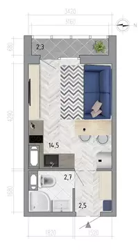 Квартира-студия: Воронеж, улица Фёдора Тютчева, 107 (20.9 м)