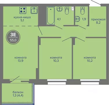 3-к кв. Пермский край, Пермь ш. Космонавтов (55.0 м)