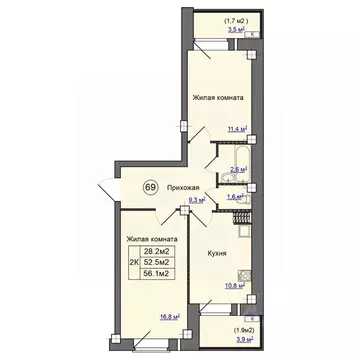 2-к кв. Псковская область, Псковский район, Завеличенская волость, д. ...