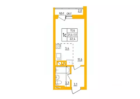 Студия Башкортостан, Уфа Инорс-4Б мкр, Акварель жилой комплекс (22.3 ...