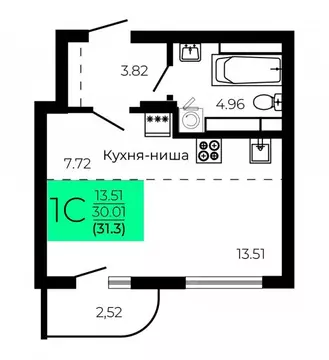 Студия Воронежская область, Воронеж Оникс жилой комплекс (31.3 м)