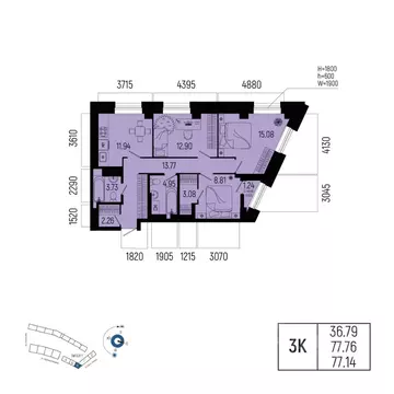 3-к кв. Башкортостан, Уфа Глумилино-1 мкр, Новатор жилой комплекс ...