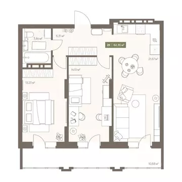2-к кв. Кемеровская область, Кемерово Московский просп., 23А (62.35 м)