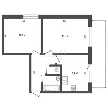 2-к кв. Вологодская область, Вологда ул. Хлюстова, 18А (36.8 м)