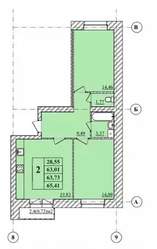 2-к кв. Ярославская область, Ярославль Тверицкая наб., 54Ак2 (64.9 м)
