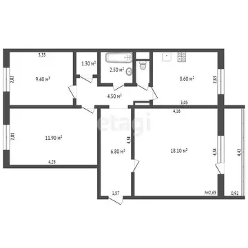 3-комнатная квартира: Прокопьевск, улица Обручева, 46 (63 м)