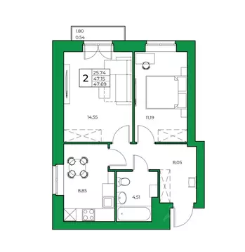2-к кв. Башкортостан, Уфимский район, Зубовский сельсовет, с. Зубово ...