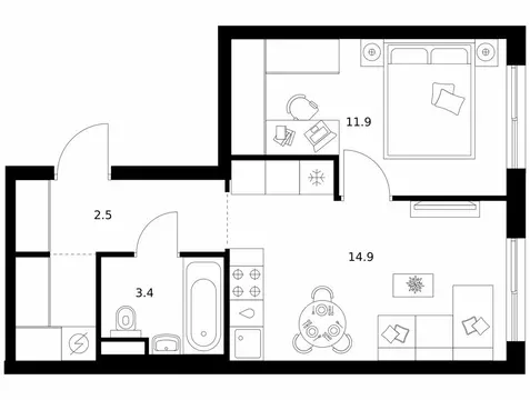 1-комнатная квартира: Москва, жилой комплекс Матвеевский Парк, 4.8 ...