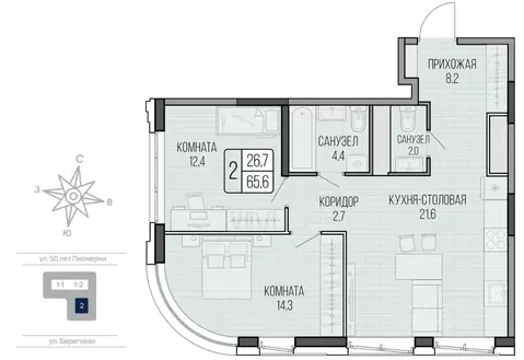 2-к кв. Удмуртия, Ижевск Северо-Западный жилрайон, 7-й мкр, ЛайтХаус ...