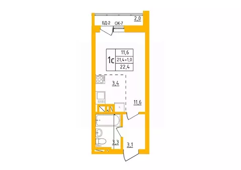 Студия Башкортостан, Уфа Инорс-4Б мкр, Акварель жилой комплекс (22.2 ...