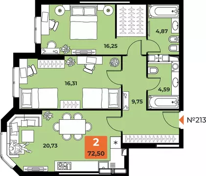 2-к кв. Самарская область, Самара просп. Карла Маркса, 231Б (72.5 м)