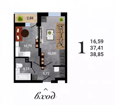 1-к кв. Воронежская область, Воронеж ул. Антонова-Овсеенко, 35С (38.85 ...