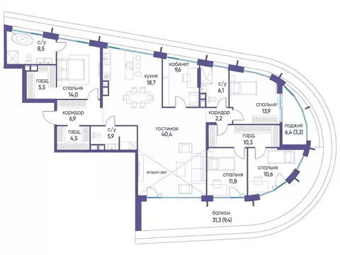 6-к кв. Москва Жилой комплекс остров, 7-й кв-л,  (180.8 м)