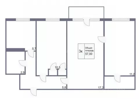 3-к кв. Кемеровская область, Кемерово ул. Веры Волошиной, 6А (56.8 м)