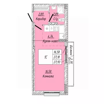 1-к кв. Омская область, Омск ул. 2-я Дачная (27.93 м)