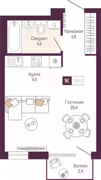 Квартира-студия: Нижний Новгород, Нижегородский район (33.7 м)