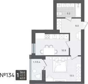 1-к кв. Калининградская область, Пионерский Рабочая ул., 11 (40.3 м)