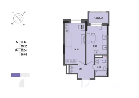 1-к кв. Удмуртия, Ижевск ул. Джамбула, 83 (37.04 м)