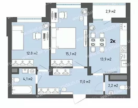 2-к кв. Воронежская область, Воронеж бул. Содружества, 1 (59.8 м)