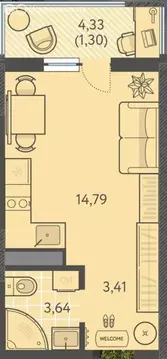 Квартира-студия: Краснодар, улица имени Виктора Анфиногенова, 12к1 ...