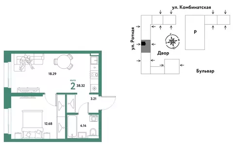 2-комнатная квартира: Екатеринбург, Ленинский район (38.32 м)