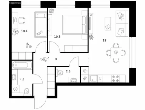 2-комнатная квартира: Санкт-Петербург, ЖК Шкиперский 19, к2 (54.6 м)