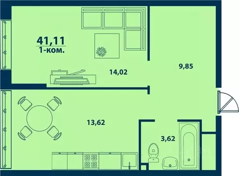 1-к кв. Башкортостан, Уфа ул. Ивана Спатара, 14 (41.11 м)