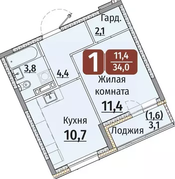 1-к кв. Чувашия, Чебоксары ул. Энергетиков, поз8 (35.55 м)