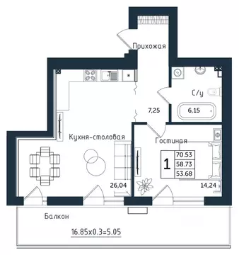 1-к кв. Калининградская область, Янтарный пгт ул. Советская (58.73 м)
