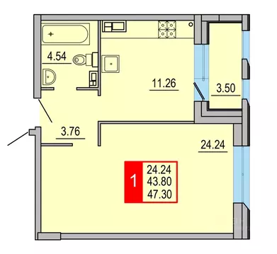 1-к кв. Тверская область, Тверь Петербургское ш. (47.3 м)