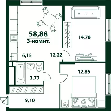 3-к кв. Ульяновская область, Ульяновск 19-й мкр, Аквамарин-2 жилой ...