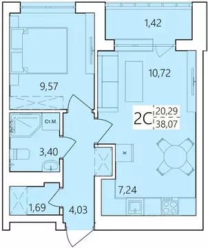 2-к кв. Башкортостан, Уфа Затон жилрайон, Волна жилой комплекс (38.07 ...