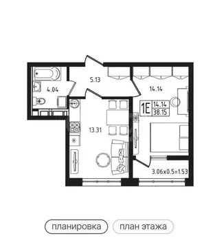 1-комнатная квартира: Майкоп, улица К.А. Васильева, 1к6 (38.15 м)