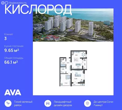 3-комнатная квартира: Сочи, микрорайон Бытха, Ясногорская улица, ...