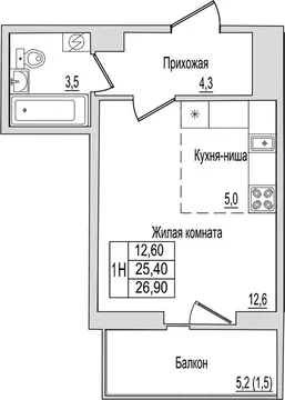 1-комнатная квартира: Псков, улица Юности, 10к2 (26.9 м)