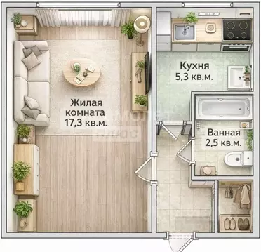 1-к кв. Омская область, Омск Заозерный мкр, ул. Глинки, 3 (30.0 м)