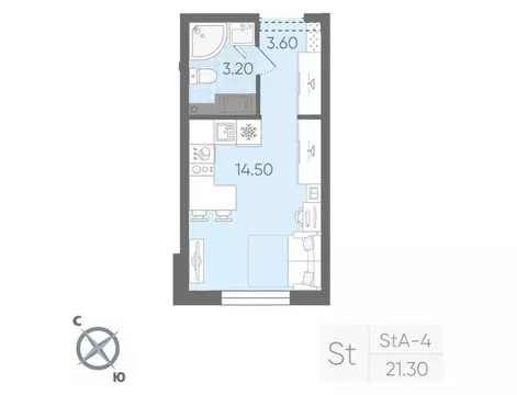 Студия Санкт-Петербург ул. Радловская (21.3 м)