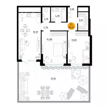 2-к кв. Рязанская область, Рязань ул. Земнухова (96.03 м)