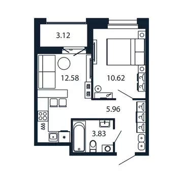 1-комнатная квартира: Новоселье, Центральная улица, 30к2 (32.7 м)