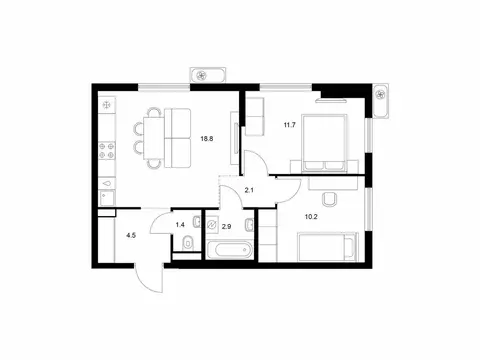 2-комнатная квартира: Мытищи, жилой комплекс Яуза Парк, к11 (51.6 м)