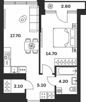 1-к кв. Тульская область, Тула ул. Фридриха Энгельса, 62 (46.4 м)