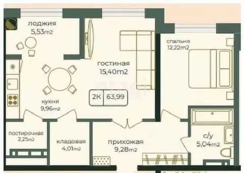 2-к кв. Дагестан, Каспийск просп. Акулиничева (63.99 м)