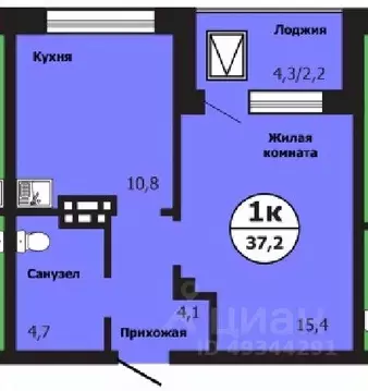 1-к кв. Красноярский край, Красноярск ул. Лесников, 51Б (37.2 м)