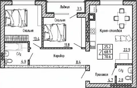 2-к кв. Воронежская область, Рамонский район, с. Ямное ул. Генерала ...