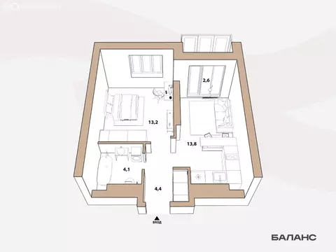 1-комнатная квартира: Тюмень, улица Республики, 204к17 (35.5 м)