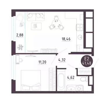 1-к кв. Рязанская область, Рязань Московское ш. (41.48 м)