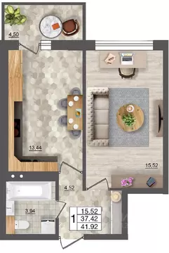 1-к кв. Смоленская область, Смоленск ул. Николаева (41.92 м)