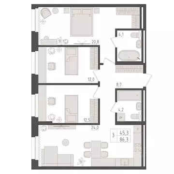 3-к кв. Башкортостан, Уфа 563-й кв-л,  (86.3 м)